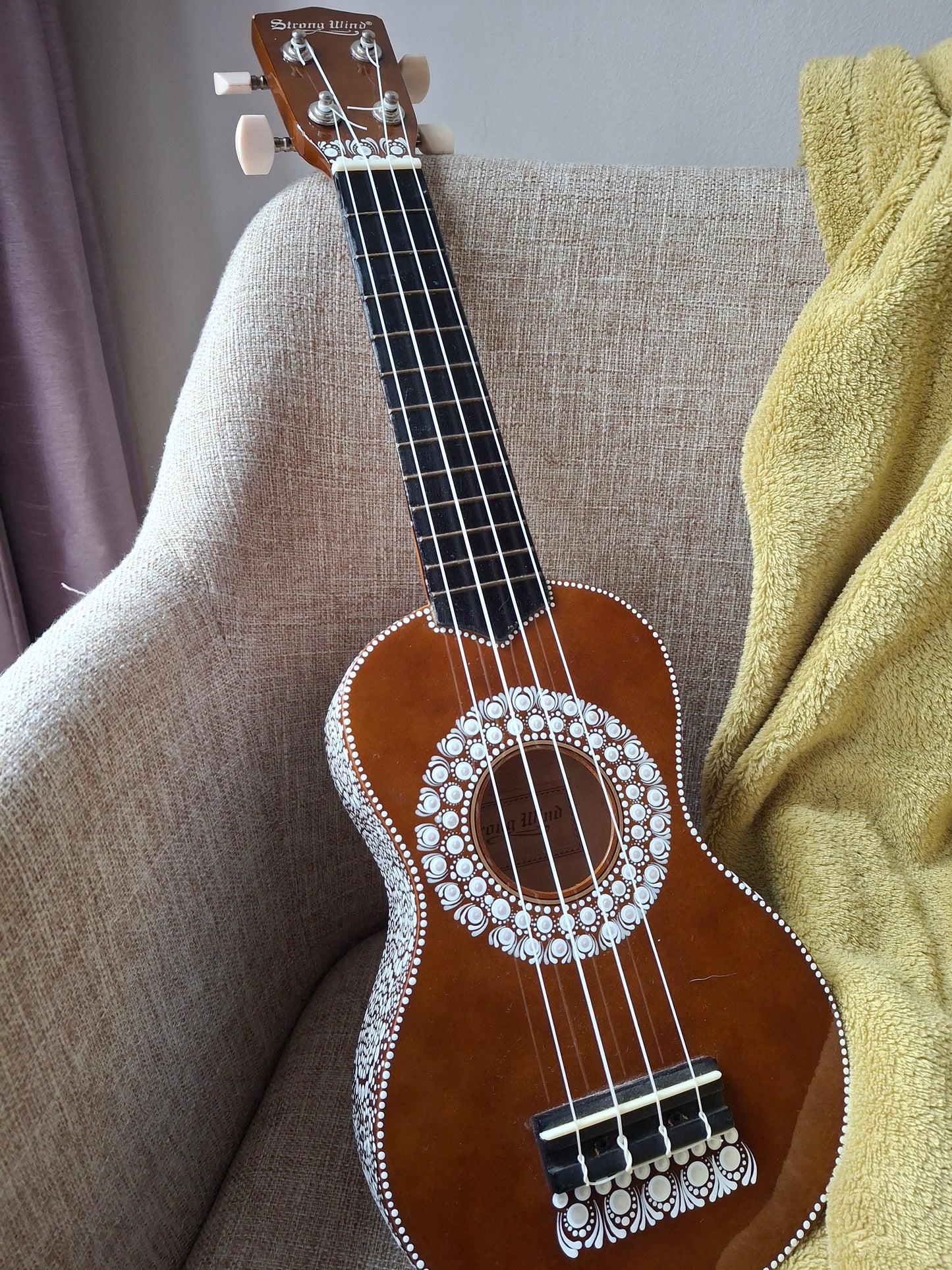 Hand-Painted Dot Mandala Ukulele