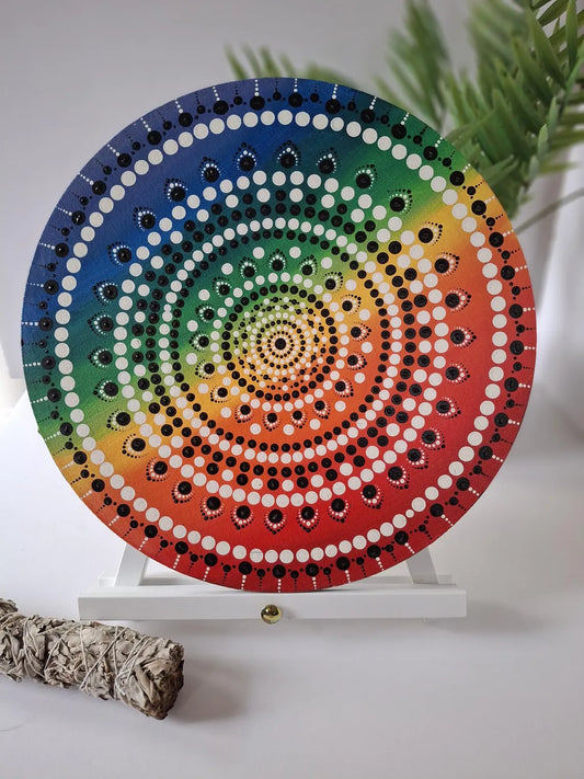 Canvas Mandala Wall Art | Rainbow Acrylic Dot Art | Bohemian Gift