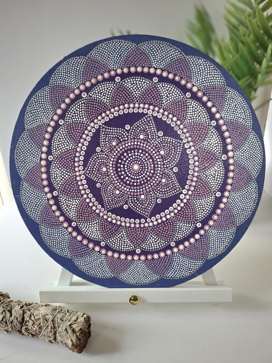 30cm Hand-Painted Pink and Purple Mandala Dot Art – Geometric Wall Decor